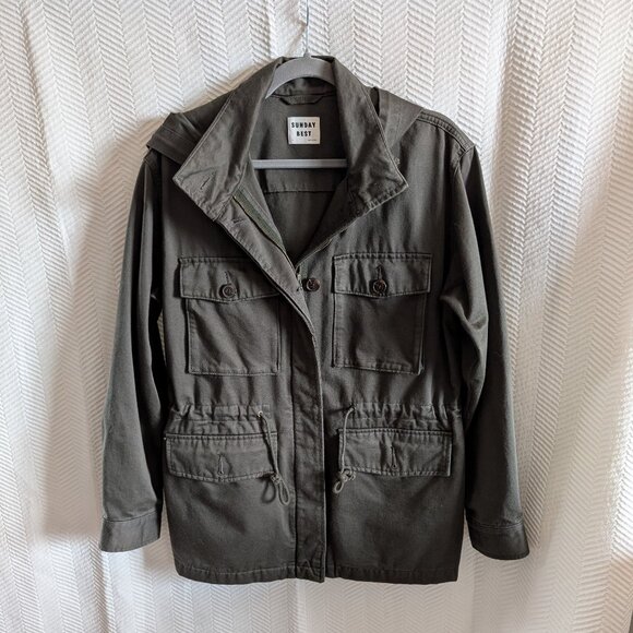 Aritzia SUNDAY BEST 100% Cotton Utility Jacket, Medium, Hooded, Drawstring waist - Picture 3 of 15